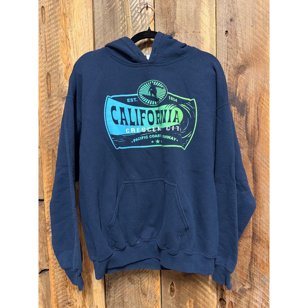 California Crescent‎ City Hoodie Men L Navy Graphic Coastal Gruge Surf Skate